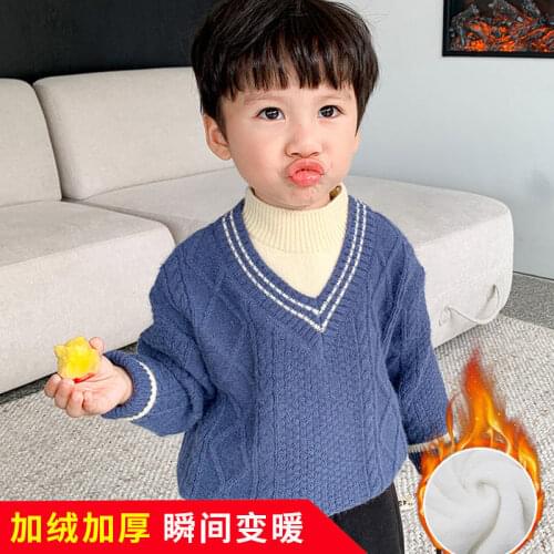 INS HOT Baby boys' warm sweaters, autumn and winter childrens fake two pieces of baby clothes baby chunky knit sweater 2 colors