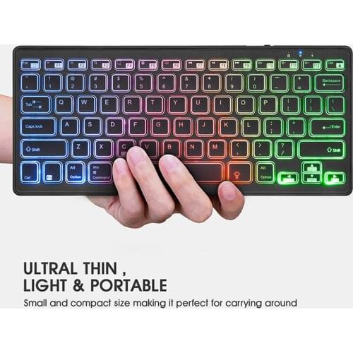 Rii K09 Color Rainbow Backlight Keyboard BT4.0 Wireless Keyboard Rechargeable Multimedia Keyboard for iOS Mac OS Windows 10 PC