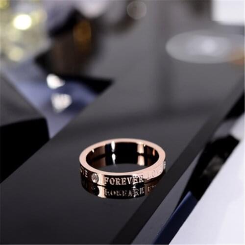 Top Quality 3MM Concise Zircon Wedding stainless steel material Rose Gold love forever engagement Ring Never Fade Jewelry KK010