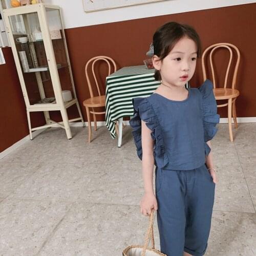 2 3 4 5 6 Y Toddler Girls Sets Fashion Ruffled Top Pants Kids Clothing Summer Children Suits Cotton and Linen Leisure Girl 2pcs