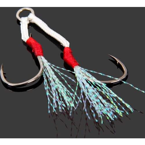 TSURINOYA Fishing Hooks 3pair/lot High Carbon Steel Slow Jigging Lure Feather Hook Cast Jigs Assist Hook Barbed Double Hooks