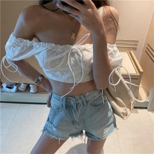 Summer new short lace tops women One shoulder tube top tops for women 2021
