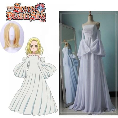 Hot The Seven Deadly Sins Elaine Dress Cosplay Costume Nanatsu no Taizai Elaine Cosplay Costumes White Lolita Long Chiffon Dress
