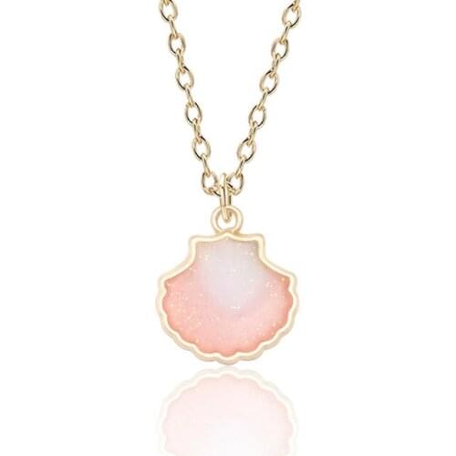 Cute Girls Korea Style Enamel Shells Pendant Necklace Women Gold Color Chain Shell Charm Choker Necklace Female Jewelry Gift