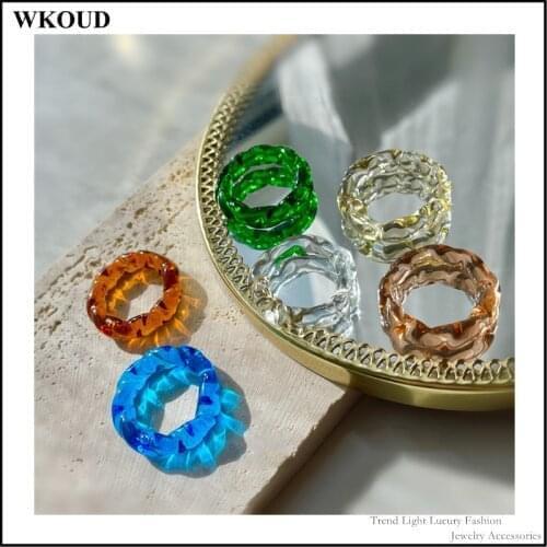 2021 Korean Fashion Playful Translucent Glass Womens Twist Index Finger Ring Jewelry Gift Colorful Spiral Thick Round Ring