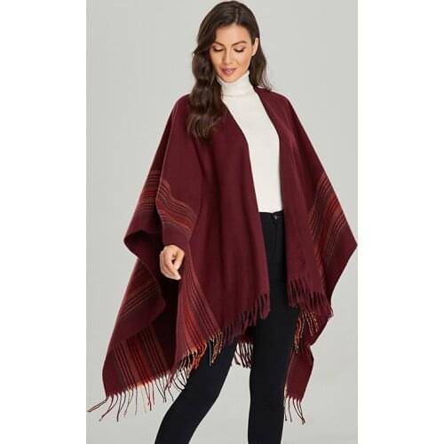 Fashion Imitation Cashmere Women Vintage Stripe Scarf Winter Warm Shawl Wrap Female knitted Comfortable Wild Soft Thick Blanket