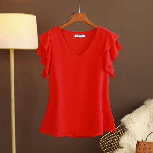 MOYISU Summer Women Chiffon Blouses Plus Size L-6XL 2021 New Short sleeve Solid Shirts Tops Big Red Loose Blusa de talla grande