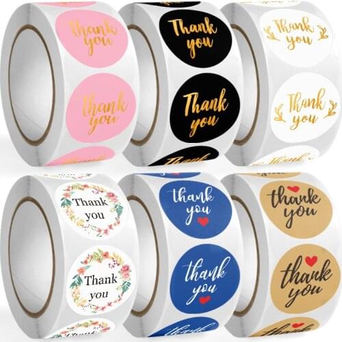 1inch 500pcs Thank You Handmade Stickers Round Craft Sticker Party Birthday Flower Gift Decoration Paper Sticker Child Labels