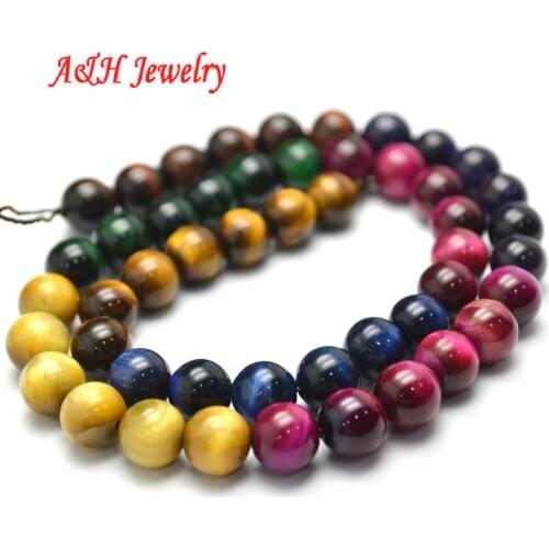 New Arrival Colorful Tiger Eyes Round Beads Yellow Pink Blue Green Brown Color Mixed Fashion Jewelry Making Strand Loose Beads