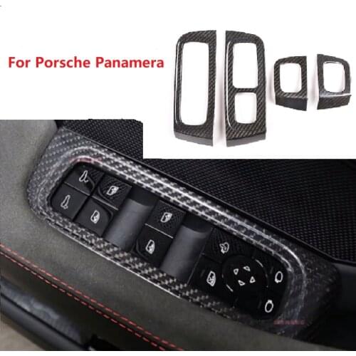 Fit For Porsche Panamera 2017-2020 971 Dry Carbon Fiber Car Interior Trim Accessories Glass Lift Switch Button Decorative Frame