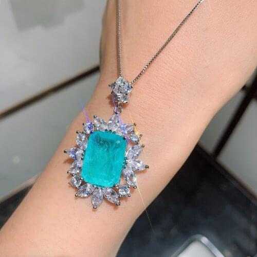 Funmode Luxury Pendant Geometric Blue Cubic Zircon Necklace For Women Jewelry Gifts Pendientes Necklace Wholesale FN74