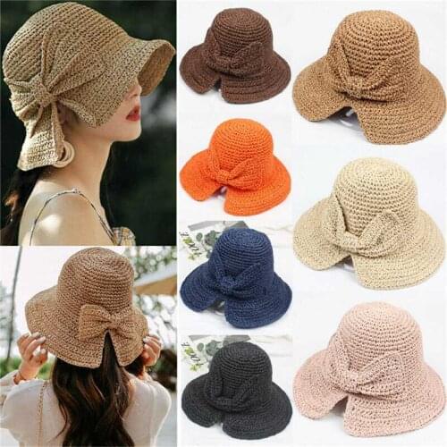 Foldable Straw Hats Beach Fashion Summer Fashion Brimmed Sun Hat Women Ladies
