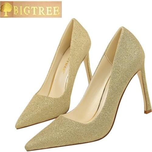Fashion Sequined Cloth Shallow Shoes 2018 New Concise Nubuck Leather Women Pumps Pointed Toe High Heels Shoes Womens Dress Shoe