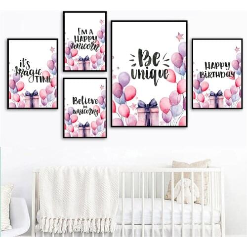 Be Unique Inspirational Quotes Canvas Painting Pink Purple Balloon Wall Art Poster And Print Gift Pictures Nordic Home Decor