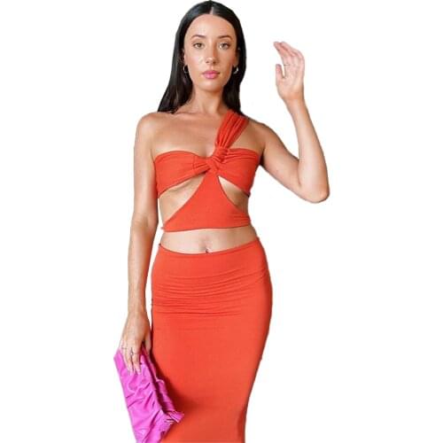 XLLAIS Sexy Two Piece Set Maxi Skirt And Crop Top Summer Dresses Suit Rib Knit Outfits for Women 2021 Wholesale Items