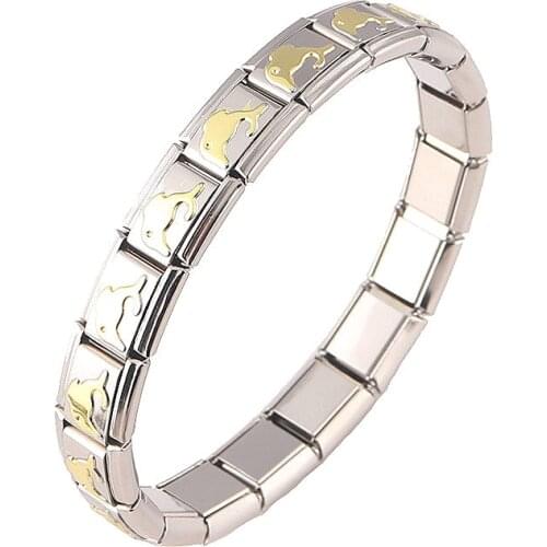 Women Jewelry Golden dolphin Elastic Stretch Energy Sport Magnetic Germanium Italian Charm Bracelet Fashion Stainless Steel ST22