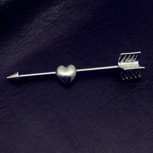 1pcs New Surgical Stainless Steel 1.6*35*5/6mm Spike Arrow 16G Industrial Barbell Piercing Heart Love Ear Piercing Jewelry