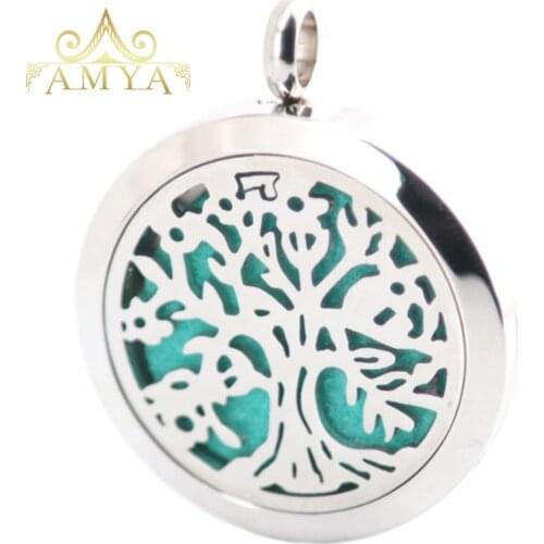 AMYA Jewelry 30mm Aromatherapy Essential Oils Stainless Steel pendant Perfume Diffuser Tree Locket Send 10pcs Pads as Gifts