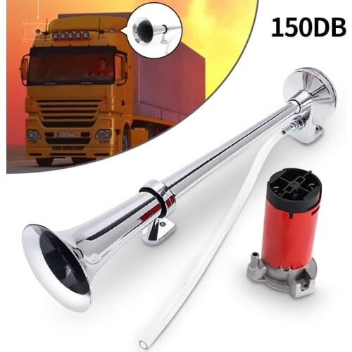 150dB 12V Single Trumpet Car Air Horn Chrome Super Loud with Compressor For Auto Truck Lorry Boat Train Horn