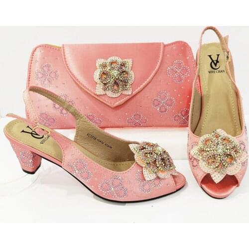 2020 New Arrival Ladies Italian design Shoes and Bag Set Decorated with Rhinestone Nigerian Shoes and Matching Bags for Pink