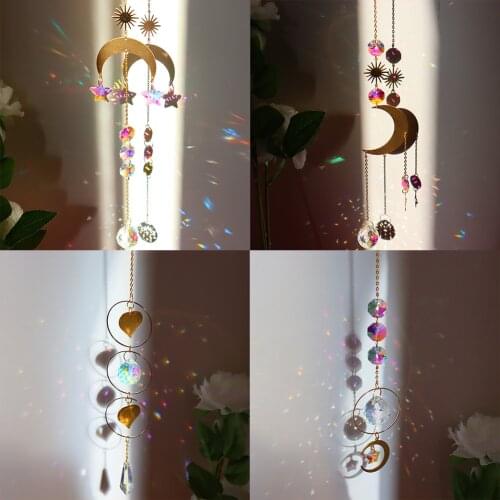 Love Star Moon Metal Ring Crystal Decor Prisms Hanging Rainbow Chaser Lighting Accessories for Garden Pendant Garden Decor