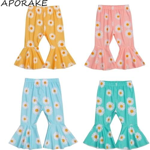 2021 0-3Y Sweet Kids Baby Girl Flare Pants Daisy Printing Summer Cotton Trousers Bottoms Holiday Outfit 4 Colors