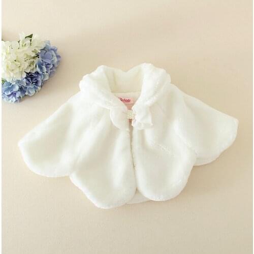 2021 Winter Girls Shrug Fur Jacket White Girls Cardigan Sweet Coat Kids Clothes for 1 2 3 4 6 8 10 Years Old OKC196008