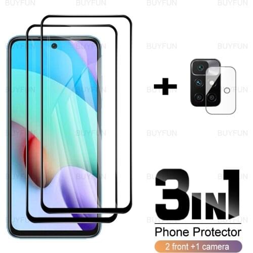 3in1 Black Edge Tempered Glass For Xiaomi Redmi 10 6.5inch Safety Glass For xiaomi redmi10 redmy redme 10 camera protective film