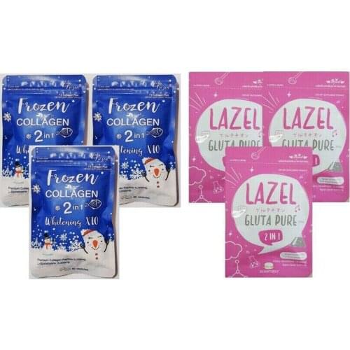 3X Frozen Collagen +3X LAZEL Gluta Pure Set Skin Bright Whitening Antioxidant