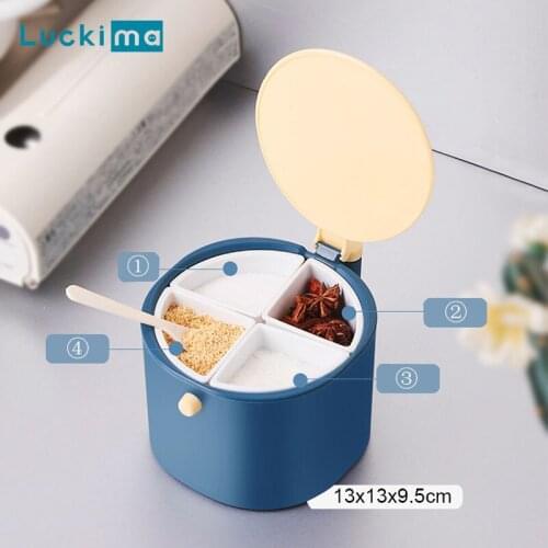 4 In 1 Seasoning Storage Can Spice Jar Salt Shaker with 4 Pieces Spoons Food Storage Box Spices Container Kitchen Accessories