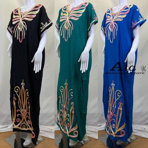 Africa Dress Women Dashiki Maxi Dress African Embroidered Clothing Abaya Loose Casual Summer Short Sleeve Hijab Scarf Set New