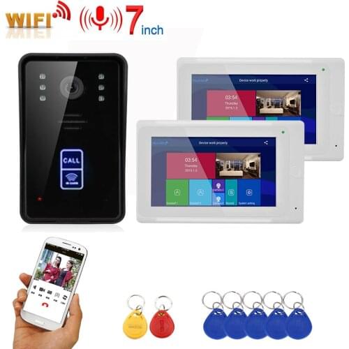 2 Monitors 7inch Wireless Wifi RFID Video Door Phone Doorbell Intercom Entry System with Wired IR-CUT 1080P Wired Camera