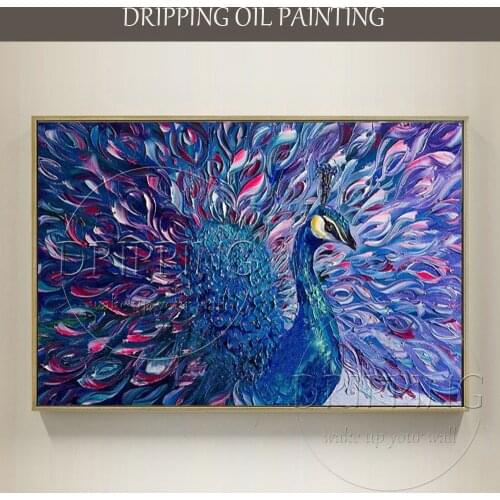 Large Canvas Wall Art Animal Oil Painting Hand-painted Modern Animal Purple Peacock Oil Painting for Living Room Decoration