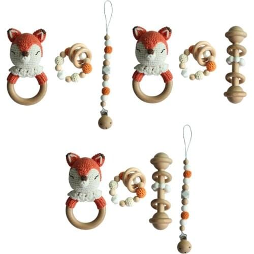 Infants Rattle Teether Gifts Baby Pacifier Clip Chain Newborn Dummy Holder Teething Bracelet Crochet Animal Soother Toy
