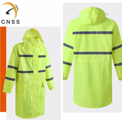 Adult Long Cloak Raincoat Hi Vis Reflective Raincoat Thicken Oxford Waterproof Split Coat Suit With Big Tool Pocket Fluorescent