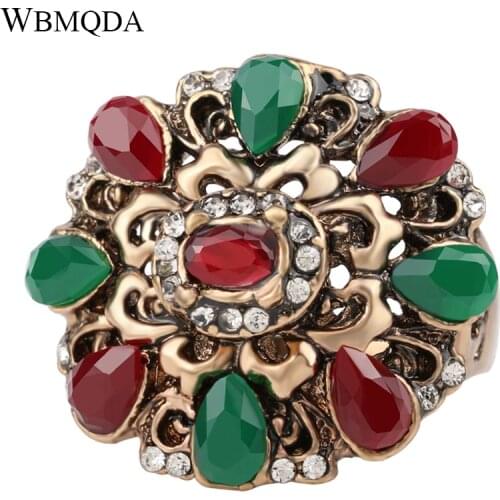 Ethnic Turkish Jewelry Bohemian Rings For Women Antique Gold Mosaic Colorful Resin Crystal Ring Vintage Accessories