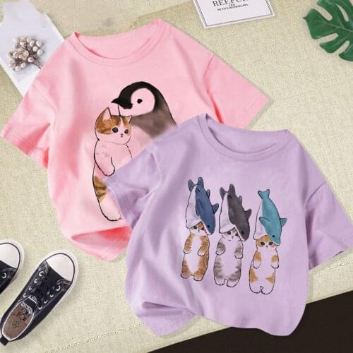 New 2021 Children Kids T-shirt Cat Shark For Boys A Boy T Shirt Girls Tops Cartoon Baby Clothes Tee Short Sleeve Childs Shirts