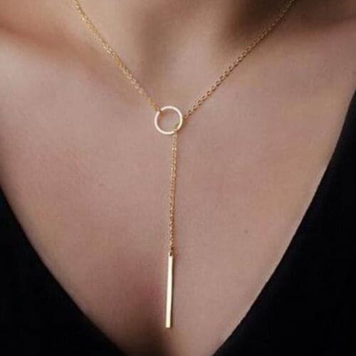 Hot Selling Gold Circle And Long Bar Pendants Necklaces For Women Fashion Jewelry Accessories