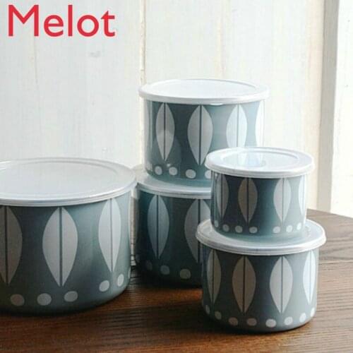 Fashion Enamel European Enamel Sealed Bowl Cute Personality Refrigerator Storage Freshness Bowl Snack Storage 5 Pack
