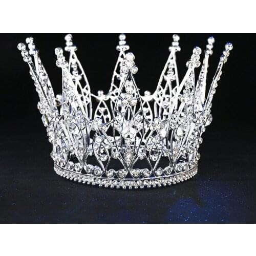 Fashion Gold Rhinestone Circle Tiaras Crown for Queen King Diadem Prom Birthday Wedding Head Ornaments Bridal Hair Jewelry