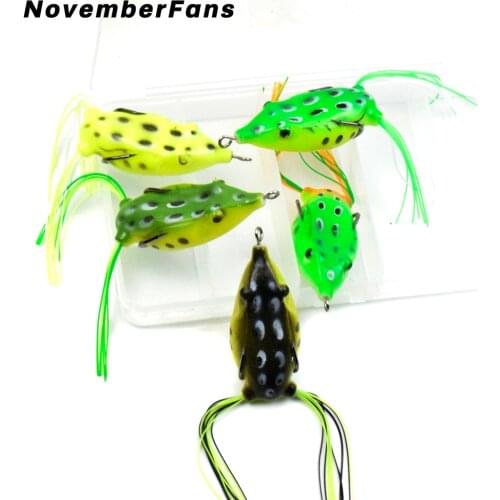 NovemberFans 5pcs/box Soft Topwater Frog 5.5cm 12g Silicone Bait Double Hooks Artificial Soft Fishing Lures Kit Frogs Wobblers