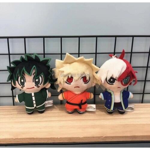 New 3Pcs My Hero Academia Bakugou Katsuki Todoroki Shoto Midoriya Izuku 4" 10CM Plush Doll Keychain Pendant