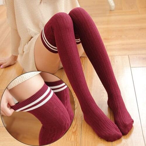 New Fashion Cotton Sexy Striped Thigh High Over The Knee Socks Long Stockings For Girls Ladies Women d88