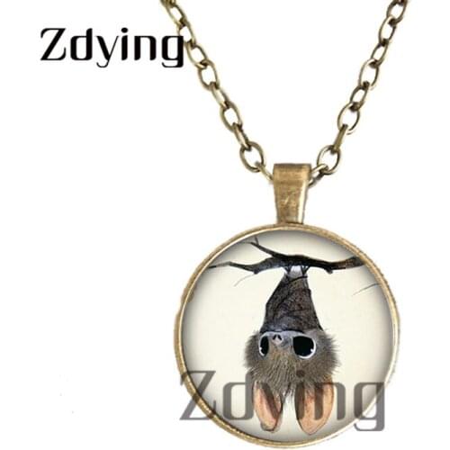 Zdying Cute Little Bat Animals Pendant Necklaces Glass Cartoon Picture Cabochon Necklace Birthdays Party Gift For Kids ZT006