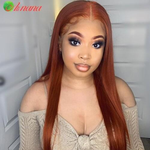 Brazilian Straight 13x4 Lace Frontal Wigs Orange Ginger Color Human Hair Pre-Plucked Bleached Knots Lace Closure Wig For Women