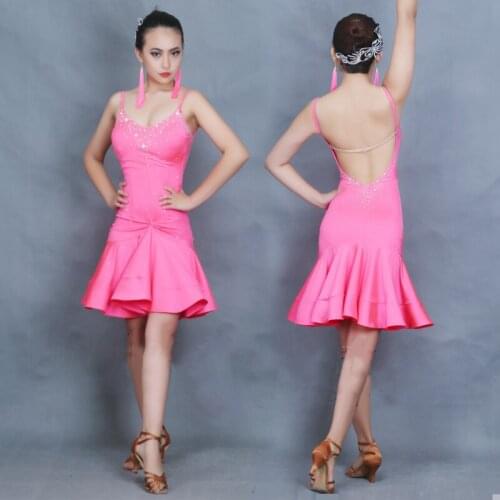 Customized dress for Latin dancing dress girls'long pink dress performance #LD0068