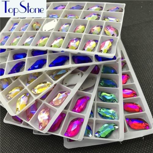 Topstone S Shape Sew On Rhinestones Glass Crystal Flatback 6x12 10x20 mm Multi Colors AB Sew-on Stone for dress costume