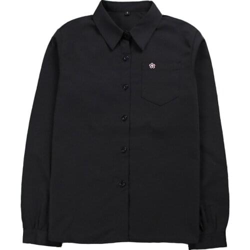 Pink Sakura Embroidery Long Sleeve Black Blouse Shirt For Girls Middle High School Uniforms School Dress Jk Uniform Top
