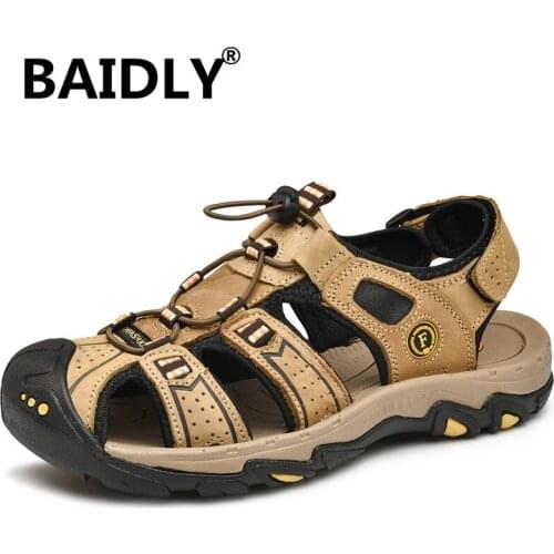 Summer Genuine Leather Men Sandals Leisure Beach Men Shoes High Quality Breathable Sandals The Mens Sandals Big Size 38-46