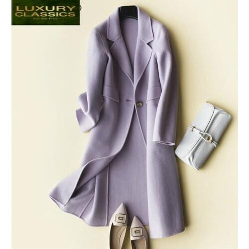 Wool Autumn Winter 100% Coat Female Korean Warm Spring Clothes Sided Woolen Jackets Women Long Slim Overcoat 2021 LWL1418
